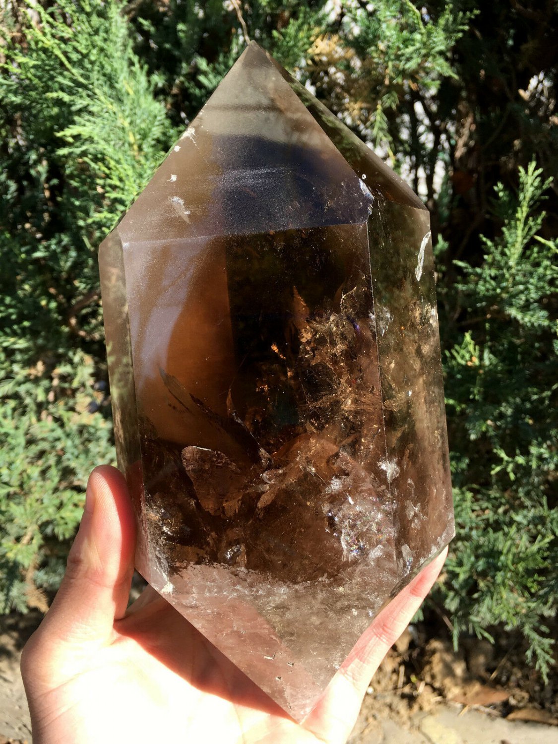 Rare double head Clear Rainbow Smoky Crystal Quartz Point/Clear Crystal Tower