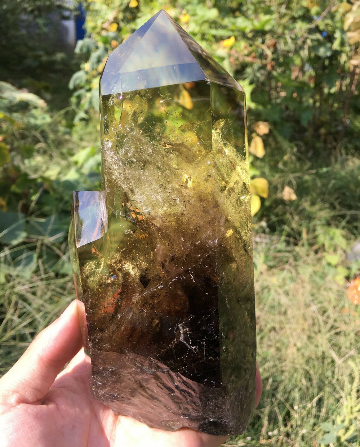 TOP!! Large Natural transparent double-headed citrine crystal quartz tower 1039g