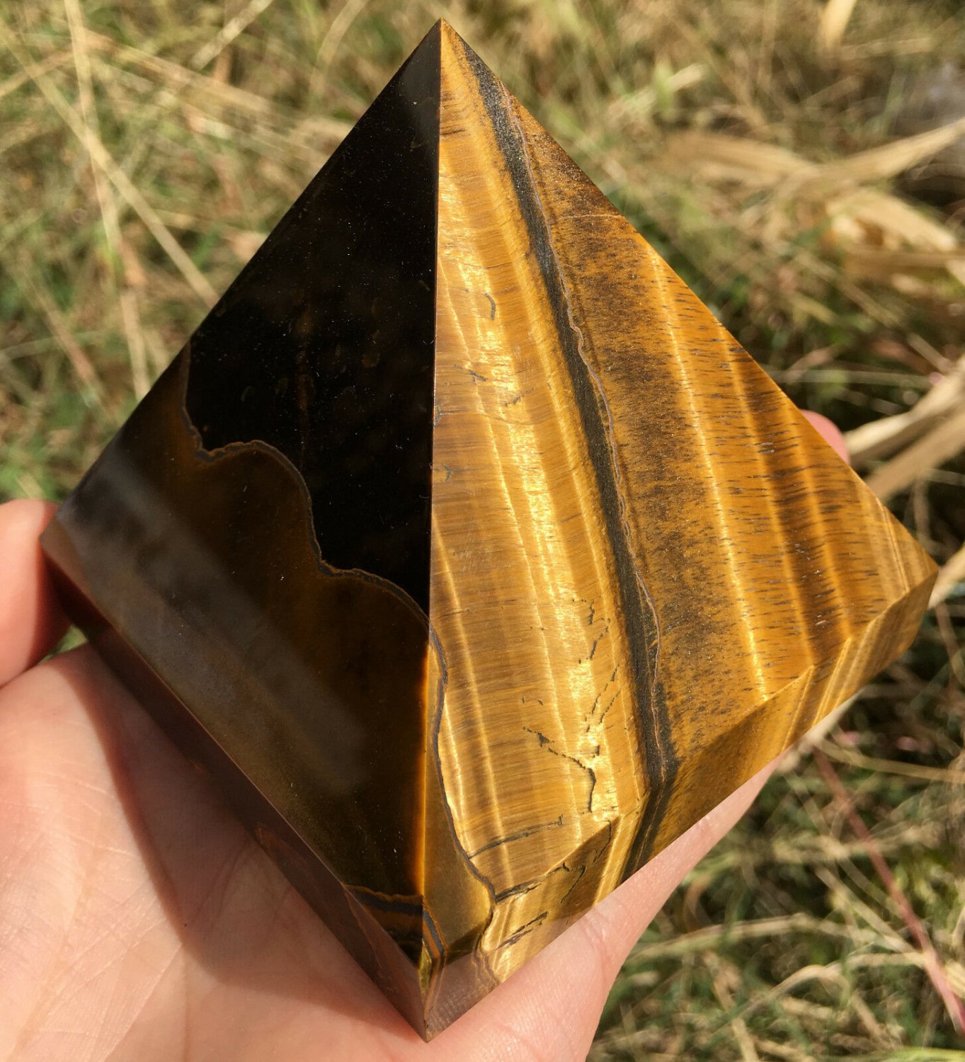 586g Large Natural beautiful tiger's-eye Quartz Crystal Pyramid Healing  #ZH47