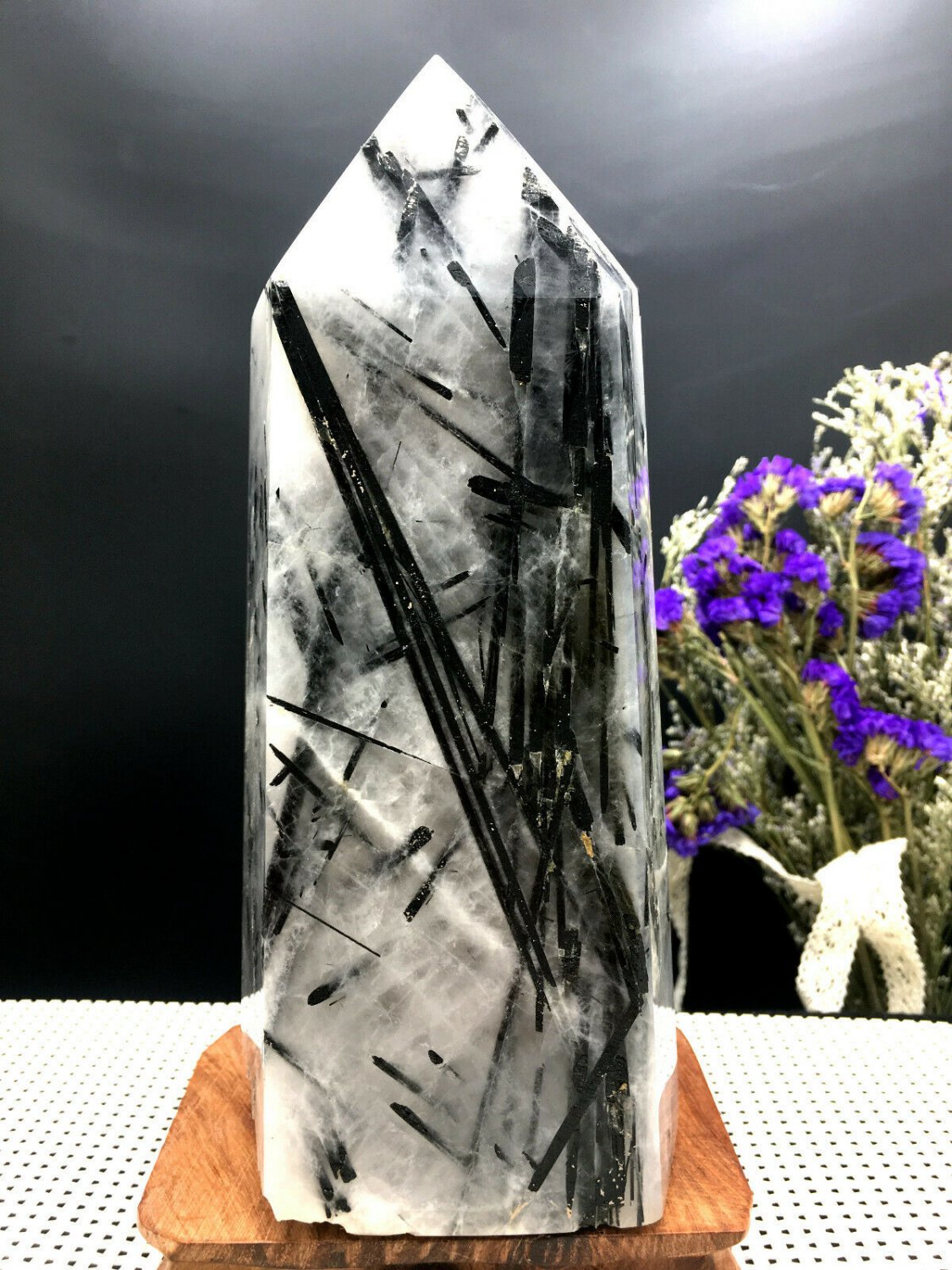 Naturally beautiful Rare Large black Tourmaline Rutilated Quartz point 1761g