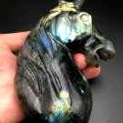 535.1g Natural Labradorite Hand sculpture horse Crystal Rough Polished