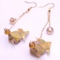 Gold Fish Origami Long Earring With Crystal Breads