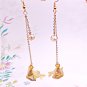 Gold Fish Origami Long Earring With Crystal Breads