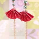Japaness Fan Origami Red Color Long Earrings, Fan Origami Gold Tassel Earrings, Birthday Gift
