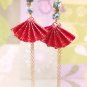 Japaness Fan Origami Red Color Long Earrings, Fan Origami Gold Tassel Earrings, Birthday Gift