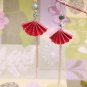 Japaness Fan Origami Red Color Long Earrings, Fan Origami Gold Tassel Earrings, Birthday Gift