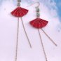 Japaness Fan Origami Red Color Long Earrings, Fan Origami Gold Tassel Earrings, Birthday Gift