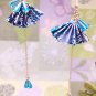 Japanese Fan Origami Blue Color Long Earrings With Crystal Beads, Birthday Gift, Anniversary Gift