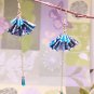 Japanese Fan Origami Blue Color Long Earrings With Crystal Beads, Birthday Gift, Anniversary Gift