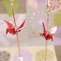 Japanese Crane Origami Red Color Long Earrings With Pearl, Birthday Gift, Anniversary Gift