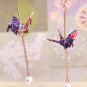 Japanese Crane Origami Voilet Color Long Earrings with Pearl, Birthday Gift, Anniversary Gift