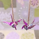 Japanese Crane Origami Purple Color Long Earrings, Birthday Gift, Anniversary Gift