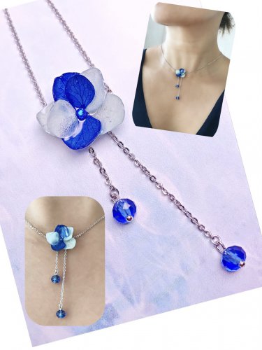 Blue Hydrangeas Real Flower Necklace, Birthday Gift, Gift For Her