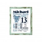 Blue Elephant Birth Announcement