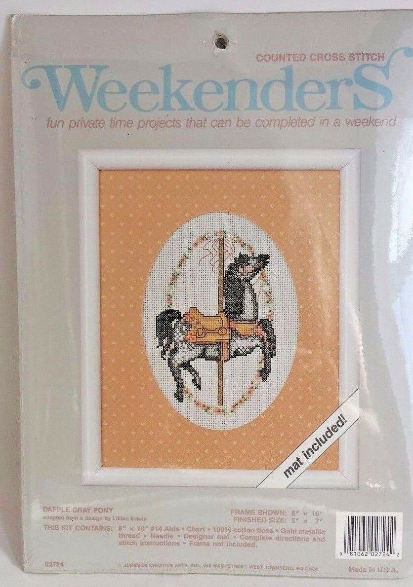 WeekenderS Dapple Gray Pony cross stitch kit 02724 carousel horse mat included