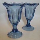 Blue Turquoise Ice Cream Sundae Footed Dessert Dishes Glasses set of 2 Tulip