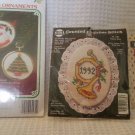 Christmas needlework ornament kits tree, wreath, Santa, horn , Noel
