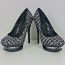 Black Double Platform Sparkly High Heel Pump 7.5 Sexy Glittery Tall Spike heel
