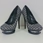 Black Double Platform Sparkly High Heel Pump 7.5 Sexy Glittery Tall Spike heel
