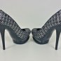Black Double Platform Sparkly High Heel Pump 7.5 Sexy Glittery Tall Spike heel
