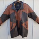 XS mens brown and black leather jacket vintage lined front slash pockets Pelle
