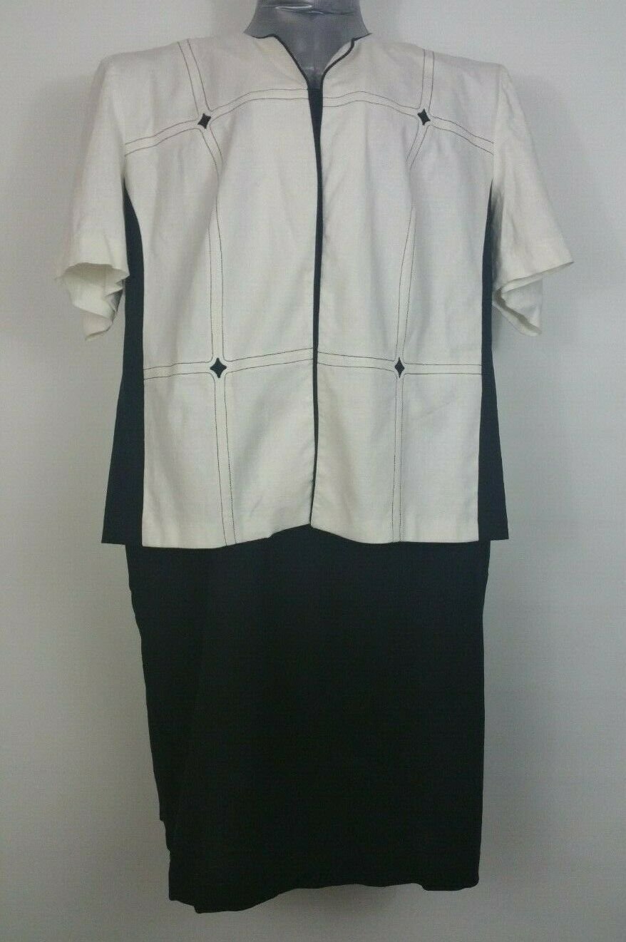 Perceptions by Irene B 22W plus black sleeveless dress with white jacket linen b