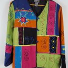 womens 2X Indigo Moon Patchwork jacket with embroidered details lined