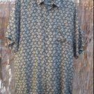 mens XL Robert Stock 100% silk short sleeve shirt Gray green with pattern