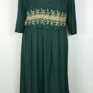 Green Size 18 dress with gold braid trim at waist long sleeve vintage made in US