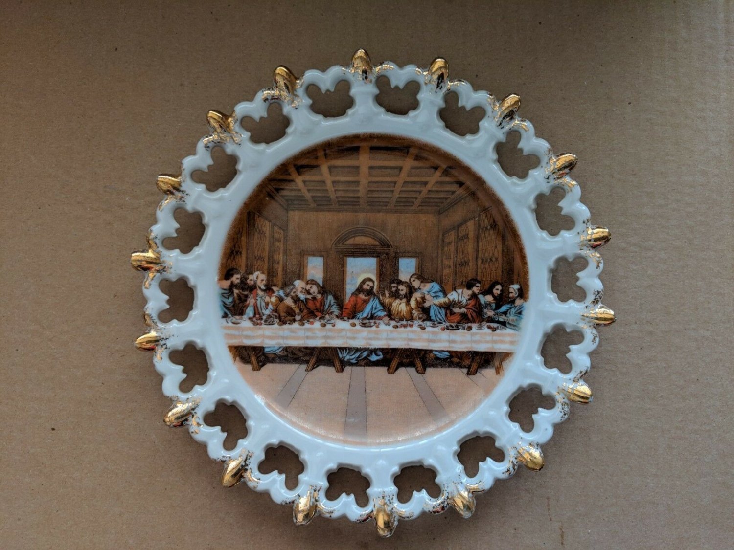 Vintage The Last Supper Decorative Plate Gold Trim