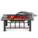 Garden Fire Pit Patio Rectangular Firepit Stove Brazier Outdoor Fireplace BBQ
