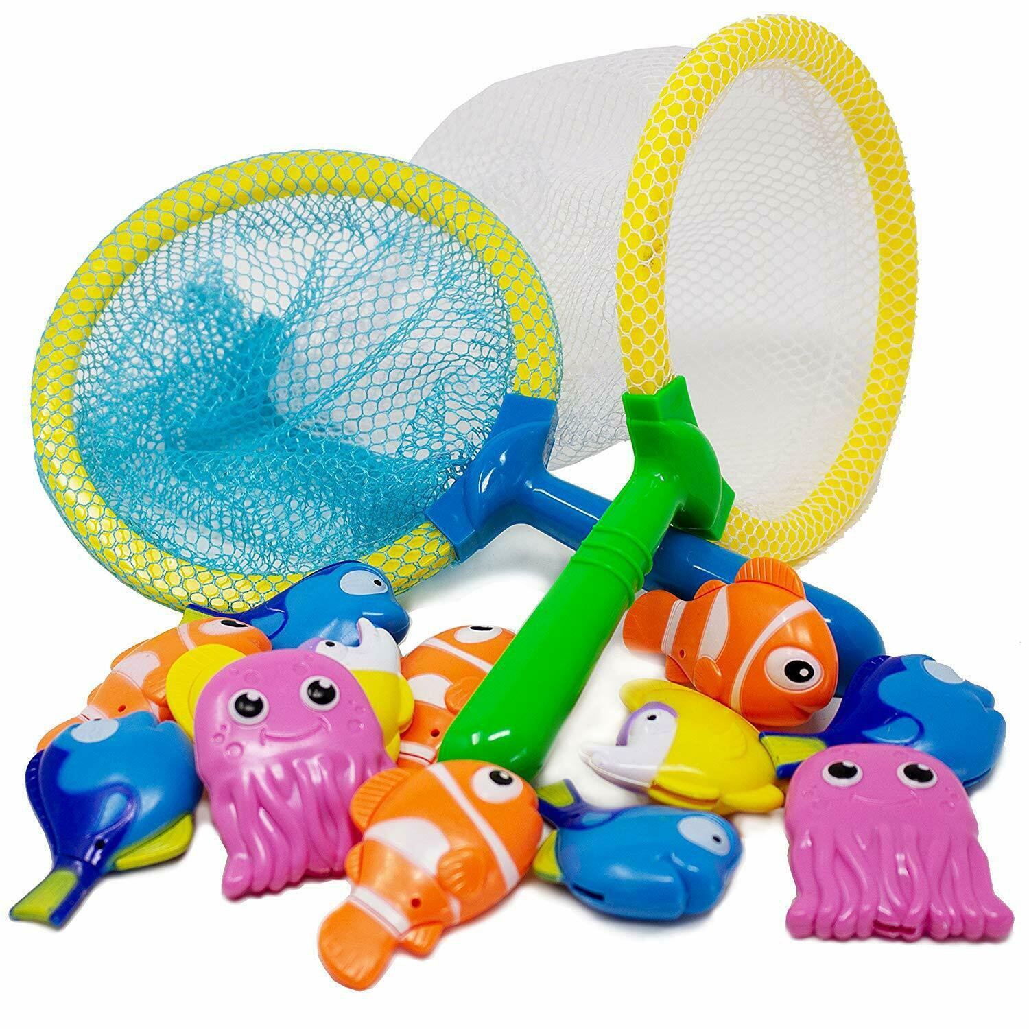 14 Piece Sinking Dive and Grab Set Sinking Fish and Net Toy Playset for