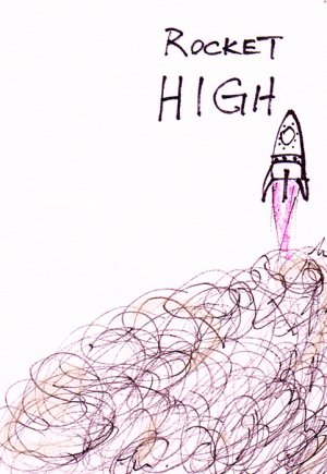 c32 Aceo Original Graffiti pop art Hand Drawing Rocket High