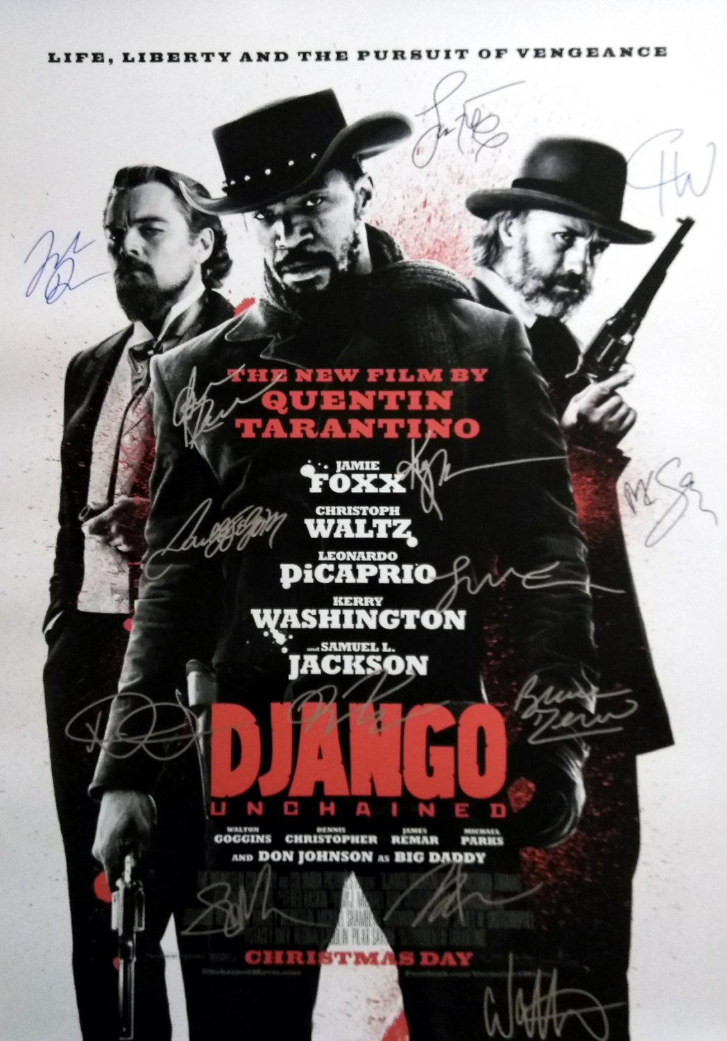 signed DJANGO UNCHAINED Movie Poster by 14 members of the Cast