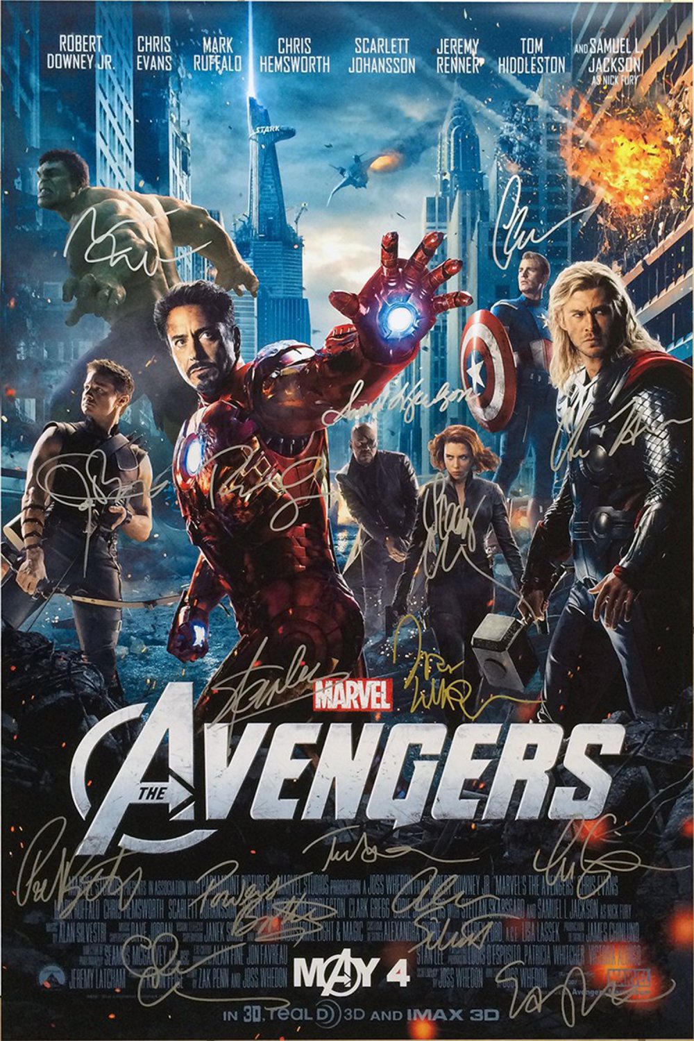 Signed AVENGERS Movie Poster by 16 members of the Cast