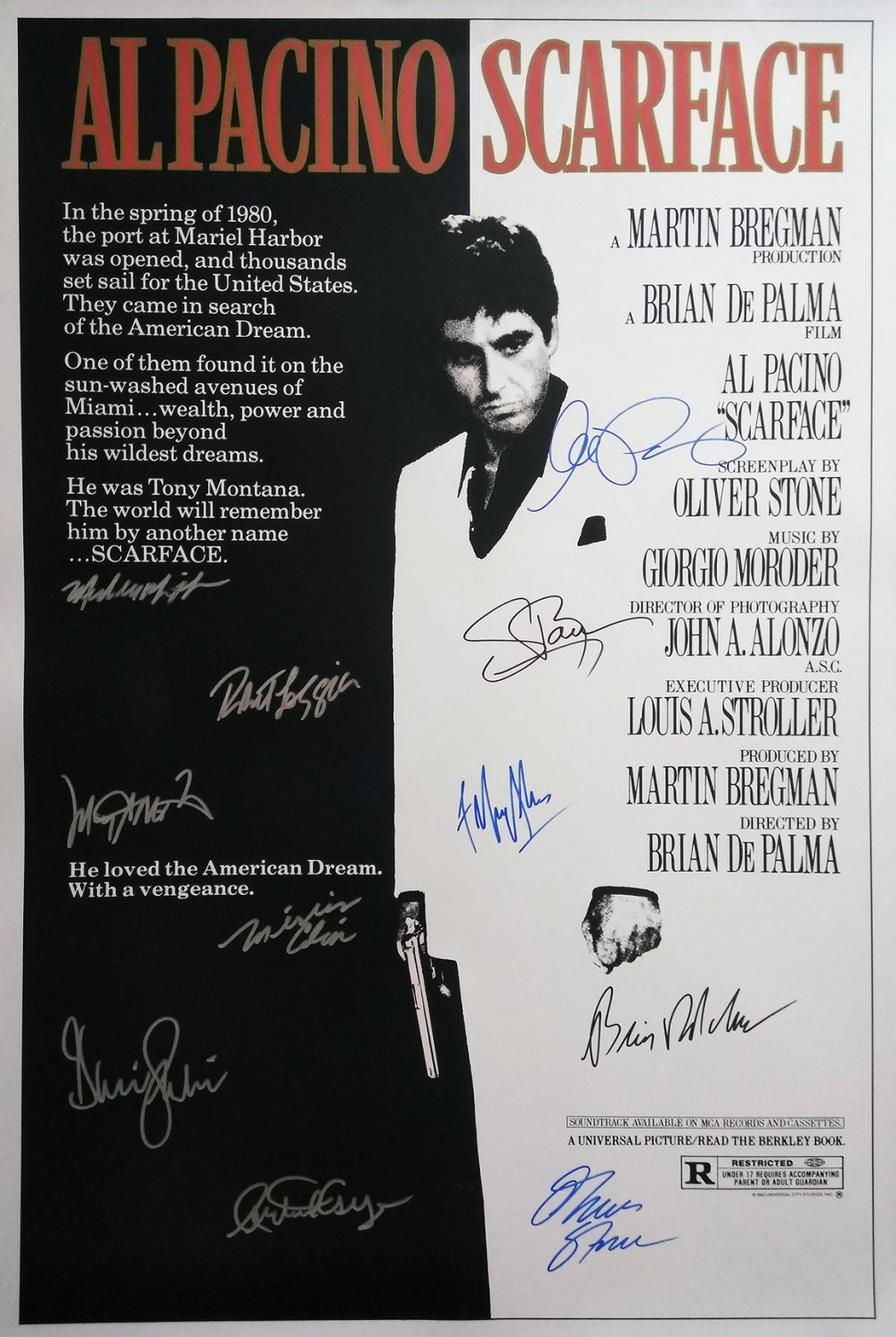 Signed SCARFACE Movie Poster by 11 members of the Cast