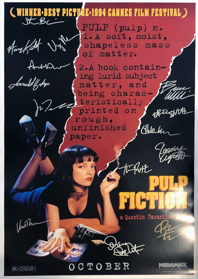 Signed PULP FICTION Movie Poster by 14 members of the Cast