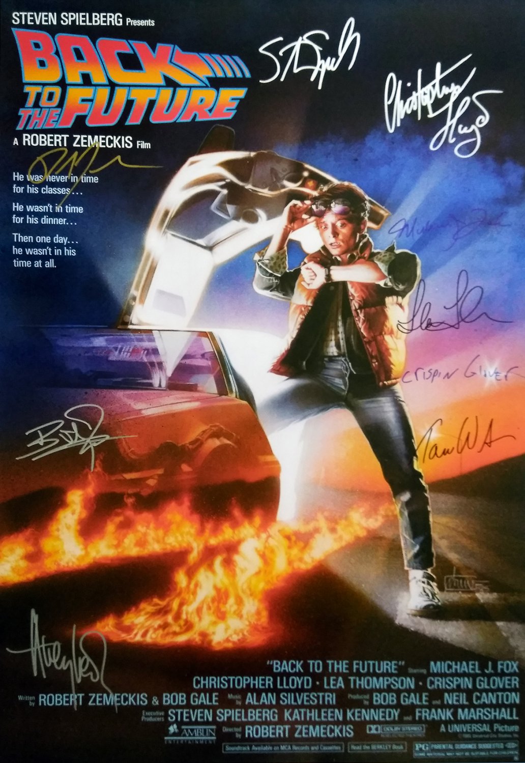 Signed BACK TO THE FUTURE Movie Poster by 9 members of the Cast