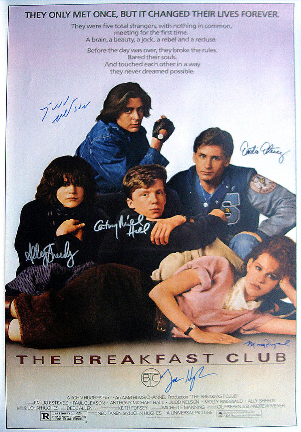 Signed THE BREAKFAST CLUB Movie Poster by 6 members of the Cast