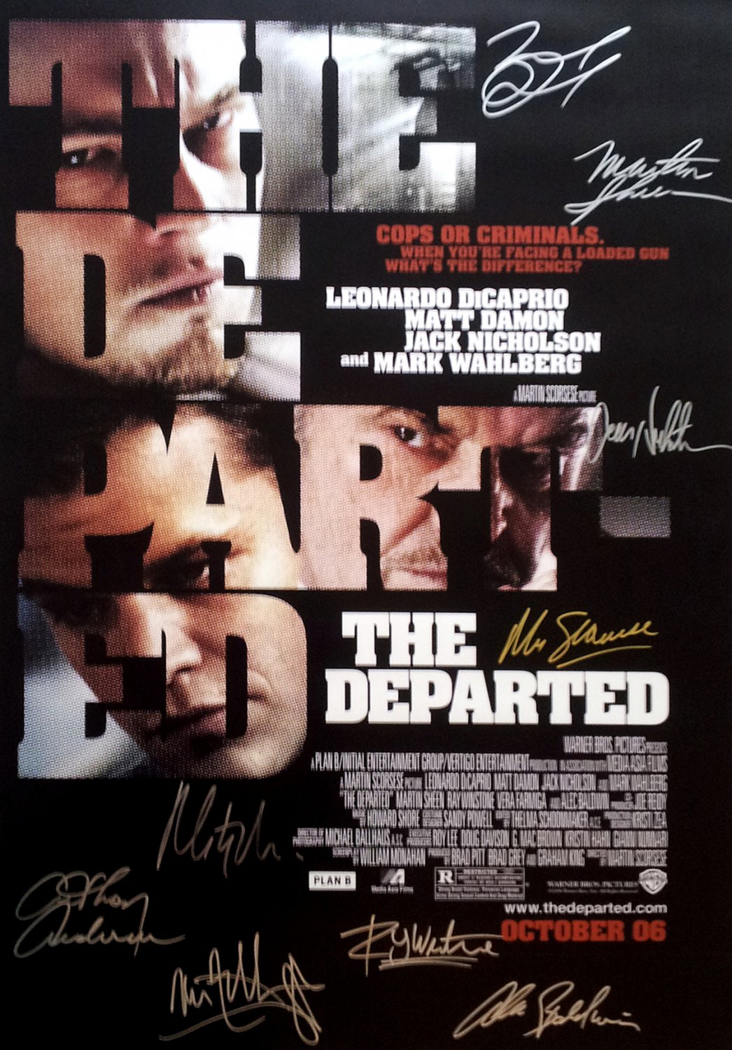 Signed THE DEPARTED Movie Poster by 9 members of the Cast