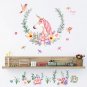 Unicorn Wall Decals with kid's name Unicorn flowers Wall Decals Girls Bedroom Stickers