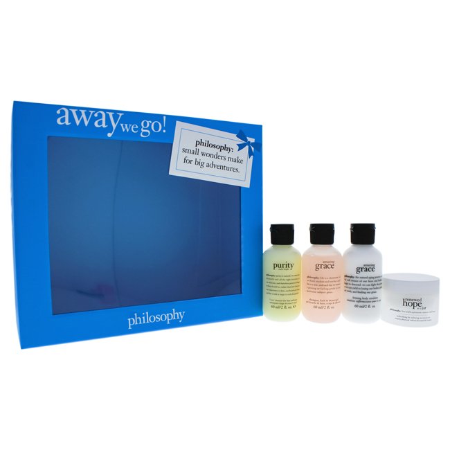 Away We Go! by Philosophy for Women - 4 Pc Kit 2oz Purity Made Simple Cleanser, 1oz Renewed Hope In