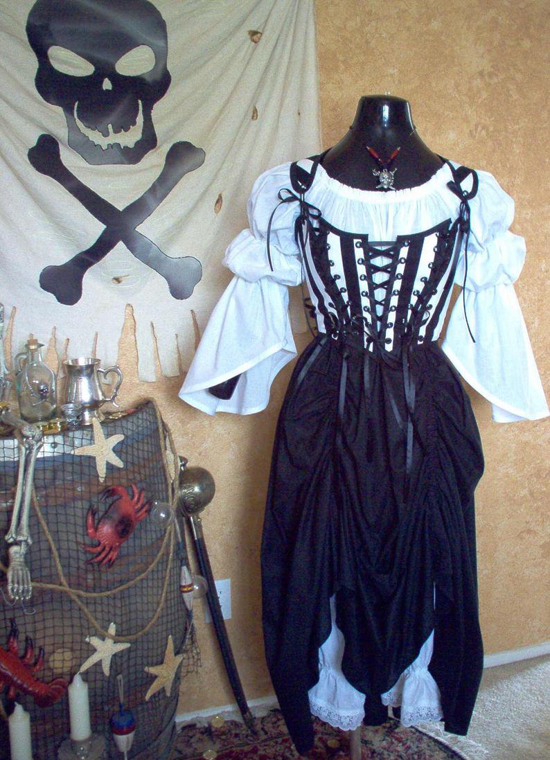 Complete Pirate Costume With Striped Bodice Skirt And Bloomers Shirt ...