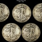 1941 - 1945 Walking Liberty Half Dollars (5) ✪ Better Grade  ✪ Silver