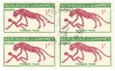1963 Dahomey CTO Postage Due Block -&Acirc;&nbsp;Panther & Man