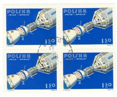1975 Poland CTO Block -&Acirc;&nbsp;American-Soviet Space Travel: Apollo - Soyuz