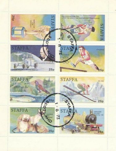 Staffa Scotland 1972 pre-cancelled mini-sheet of 8 (various)