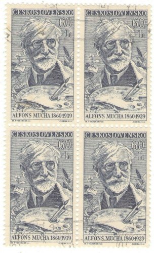 1960 Czechoslovakia CTO Block-&Acirc;&nbsp;Alfons Mucha, Painter and Stamp Designer