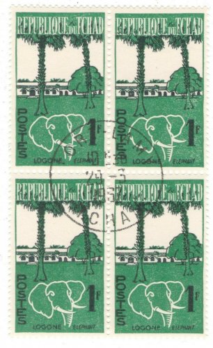 1961-62 Chad CTO Block -&Acirc;&nbsp;The 1st Anniversary of Independence - Elephant