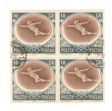 1956 Poland CTO Block:&Acirc;&nbsp; 1956 Olympic Games - Melbourne, Australia